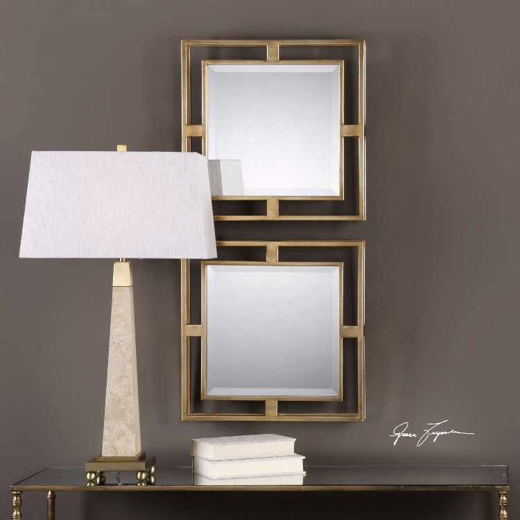 Allick Gold Square Mirrors S/2 - taylor ray decor
