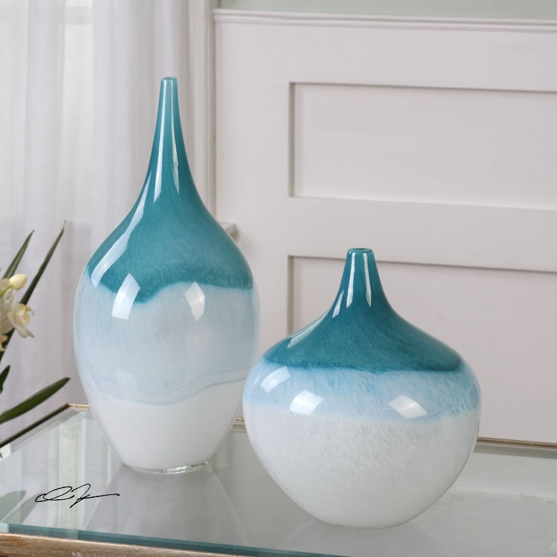 Carla Teal White Vases, S/2 - taylor ray decor