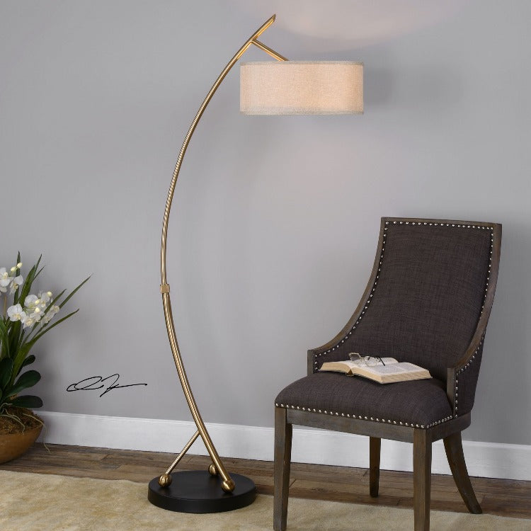 Vardar Curved Brass Floor Lamp - taylor ray decor