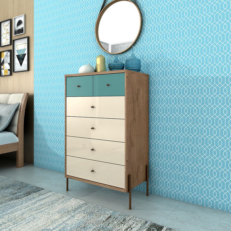 Joy 6-Drawer Tall Dresser in Blue Off-White and Oak
