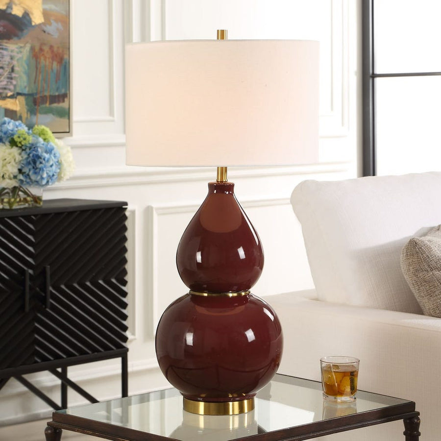 Gourd Burgundy Glaze Table Lamp