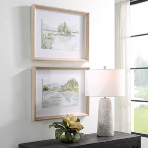 Serene Lake Landscape Framed Prints, S/2