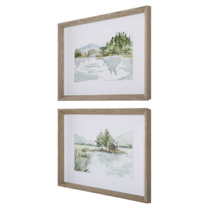 Serene Lake Landscape Framed Prints, S/2