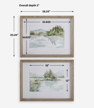 Serene Lake Landscape Framed Prints, S/2