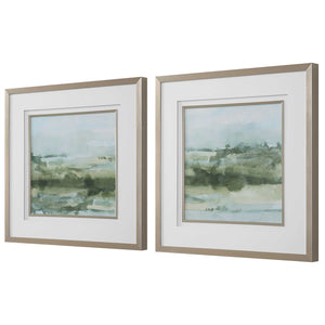 Soft Sage Landscape Framed Prints, S/2