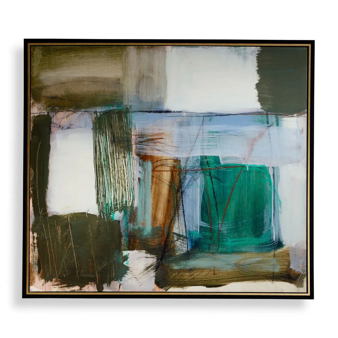 Green Fields Abstract Framed Canvas