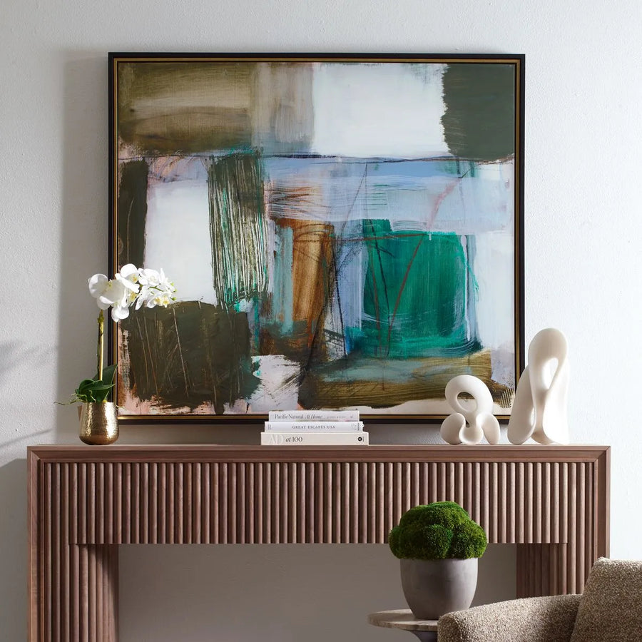 Green Fields Abstract Framed Canvas