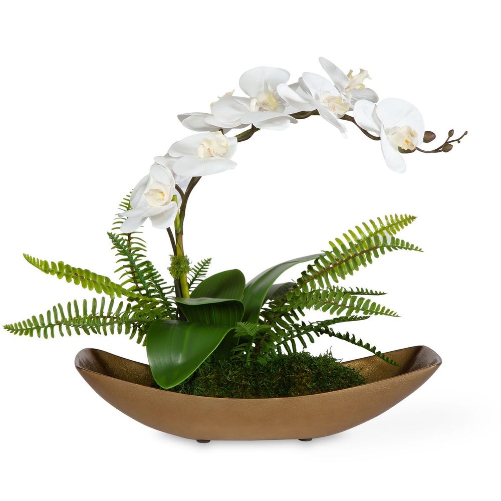 Transcend White Orchid with Brass Boat
