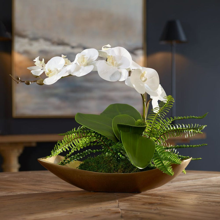 Transcend White Orchid with Brass Boat