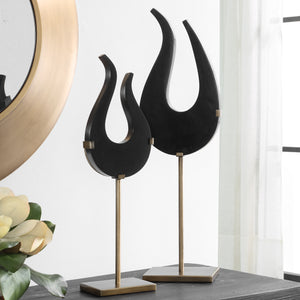 Black Flame Sculptures, Set of 2