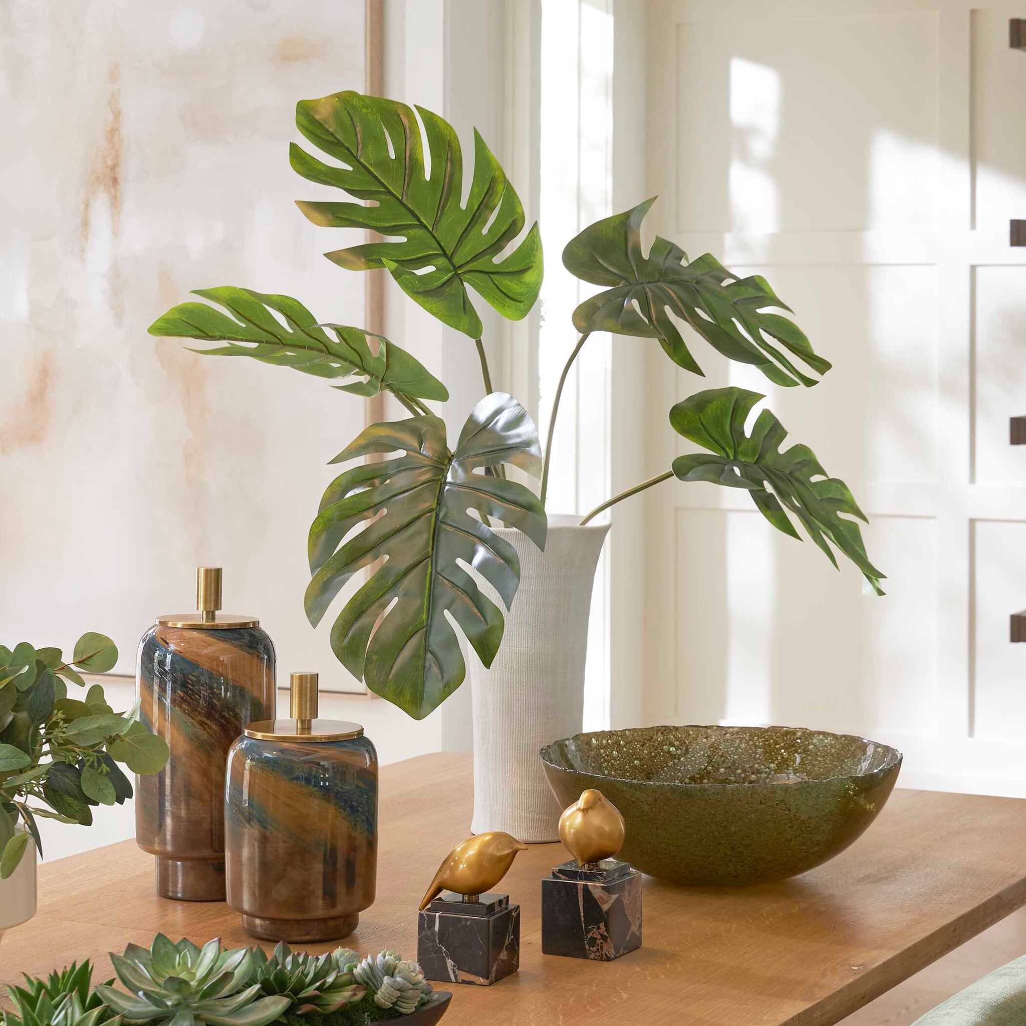 monstera centerpiece Uttermost 60258 Muse Monstera White Vase Centerpiece