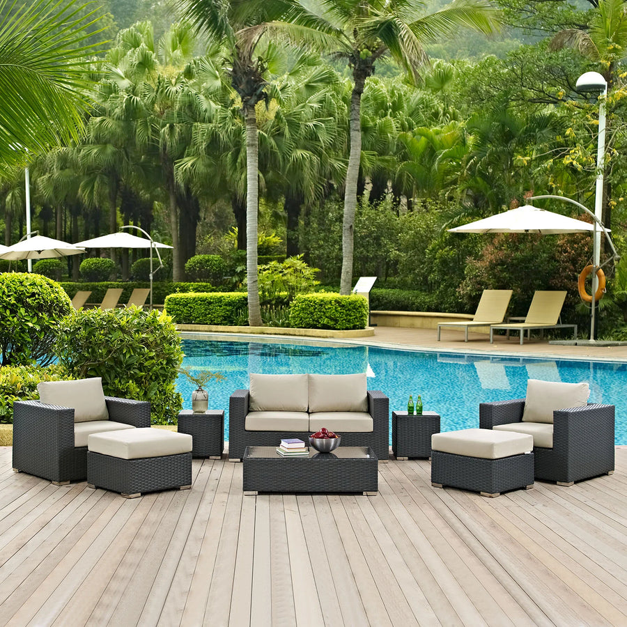 Sojourn 8 Piece Outdoor Patio Sunbrella® Sectional Set in Beige @taylorraydesign