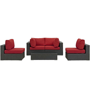 Sojourn 5 Piece Outdoor Patio Sunbrella® Sectional Set in Red @taylorraydesign
