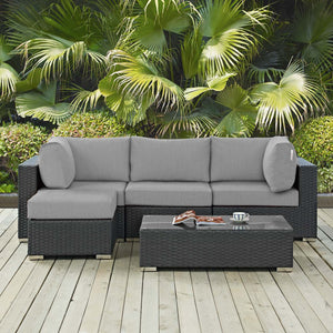 Sojourn 5 Piece Outdoor Patio Sunbrella® Sectional Set in Gray @taylorraydesign