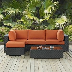 Sojourn 5 Piece Outdoor Patio Sunbrella® Sectional Set in Tuscan @taylorraydesign