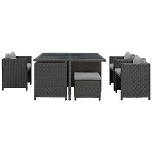 Sojourn 9 Piece Outdoor Patio Sunbrella® Dining Set in Gray @taylorraydesign