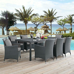 Sojourn 9 Piece Outdoor Patio Sunbrella® Dining Set in Gray @taylorraydesign