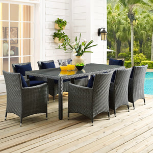Sojourn 9 Piece Outdoor Patio Sunbrella® Dining Set in Navy @taylorraydesign