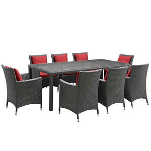 Sojourn 9 Piece Outdoor Patio Sunbrella® Dining Set in Red @taylorraydesign