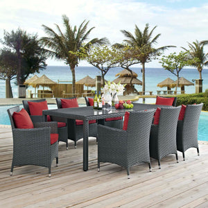 Sojourn 9 Piece Outdoor Patio Sunbrella® Dining Set in Red @taylorraydesign
