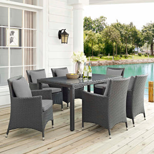 Sojourn 7 Piece Outdoor Patio Sunbrella® Dining Set in Gray @taylorraydesign