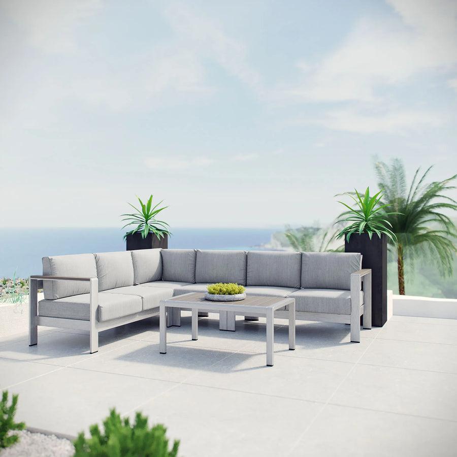 Shore 5 Piece Outdoor Patio Aluminum Sectional Sofa Set in Gray @taylorraydesign