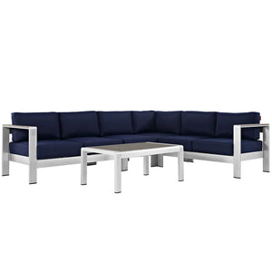 Shore 5 Piece Outdoor Patio Aluminum Sectional Sofa Set in Navy @taylorraydesign