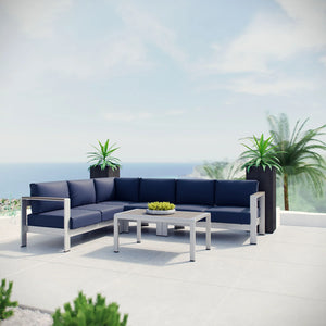 Shore 5 Piece Outdoor Patio Aluminum Sectional Sofa Set in Navy @taylorraydesign
