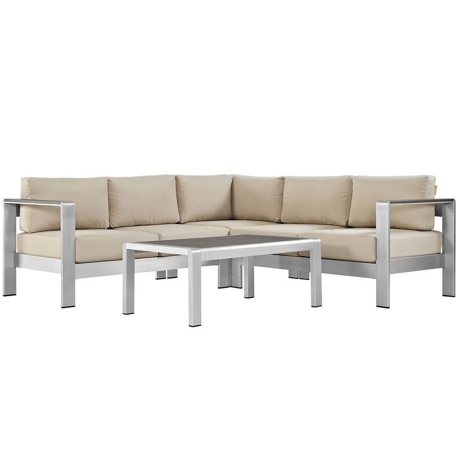 Shore 4 Piece Outdoor Patio Aluminum Sectional Sofa Set in Beige @taylorraydesign