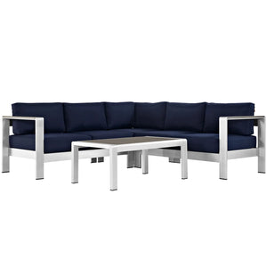 Shore 4 Piece Outdoor Patio Aluminum Sectional Sofa Set in Navy @taylorraydesign