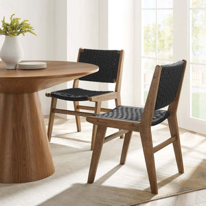 Saoirse Woven Rope Wood Dining Side Chair in Walnut Black @taylorraydesign