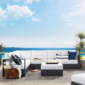 Tahoe Outdoor Patio Powder-Coated Aluminum 5-Piece Sectional Sofa Set in Gray White @taylorraydesign