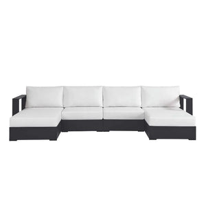 Tahoe Outdoor Patio Powder-Coated Aluminum 4-Piece Sectional Sofa Set in Gray White @taylorraydesign
