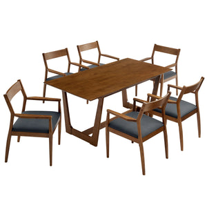 Solara 7-Piece Wood Dining Set with Armchairs in Vegan Leather