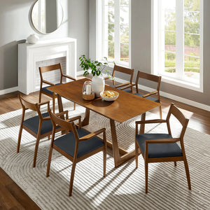 Solara 7-Piece Wood Dining Set with Armchairs in Vegan Leather