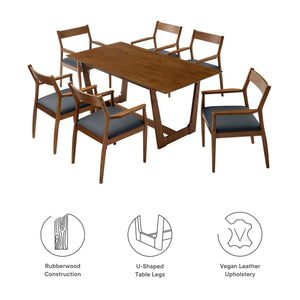 Solara 7-Piece Wood Dining Set with Armchairs in Vegan Leather