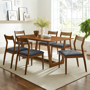 Solara 7-Piece Armless Wood Dining Set in Vegan Leather