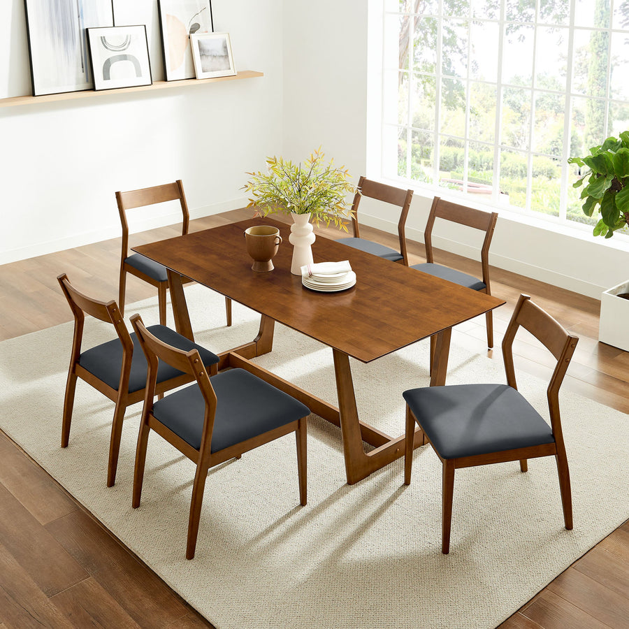 Solara 7-Piece Armless Wood Dining Set in Vegan Leather