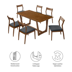 Solara 7-Piece Armless Wood Dining Set in Vegan Leather