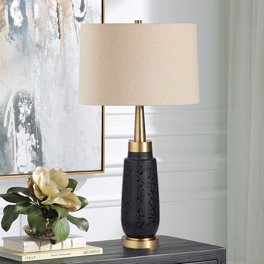 Spyglass Black Wood Grain Table Lamp