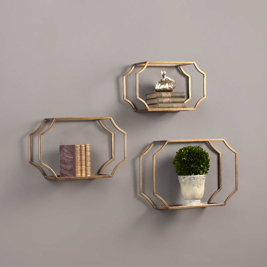 Lindee Gold Wall Shelves, S/3 - taylor ray decor
