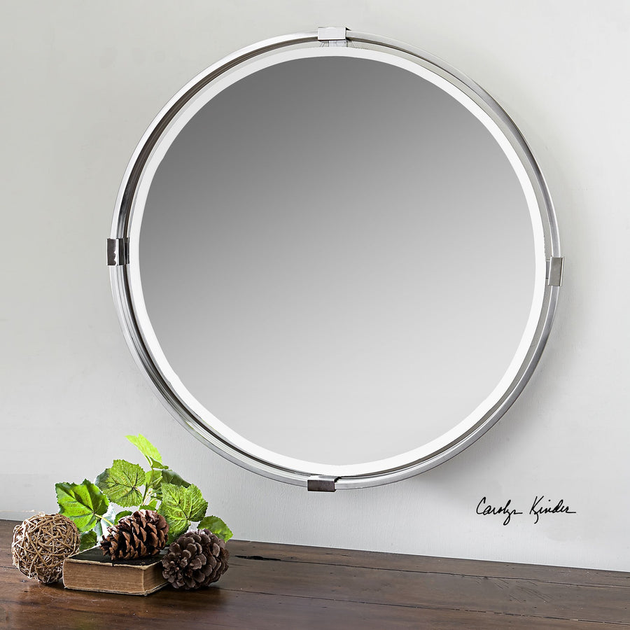 Tazlina Brushed Nickel Round Mirror - taylor ray decor