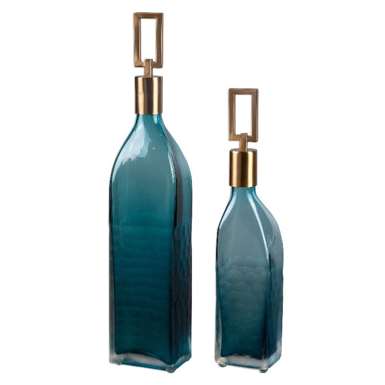 Annabella Teal Glass Bottles, S/2 - taylor ray decor