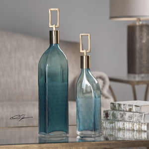 Annabella Teal Glass Bottles, S/2 - taylor ray decor