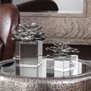 Indian Lotus Metallic Silver Flowers S/2 - taylor ray decor