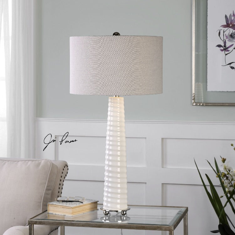 Mavone Gloss White Table Lamp - taylor ray decor