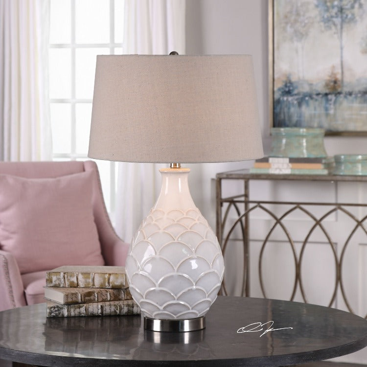 Camellia Glossed White Table Lamp - taylor ray decor