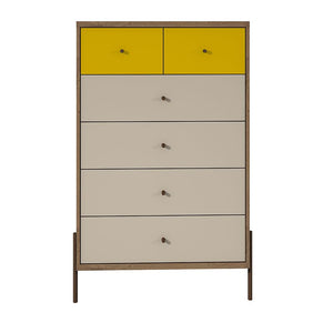 Joy 6-Drawer Tall Dresser in Yellow Off-White and Oak