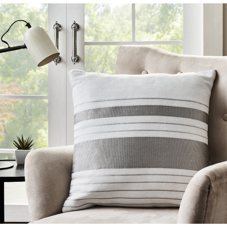 Strathmere Indoor/Outdoor Pillow in Cool Grey and White
